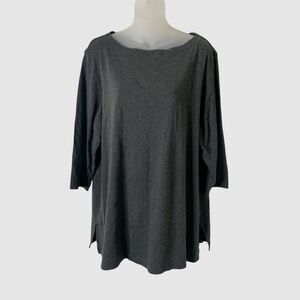 Karen Scott Tunic Top Women’s Plus Size 2X Gray Boat Neck 100% Cotton 3/4 Sleeve